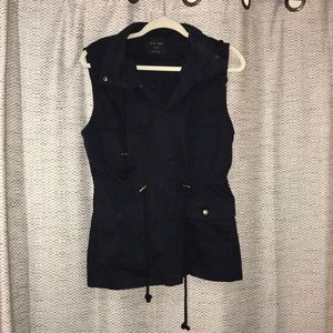 Navy hooded button down vest